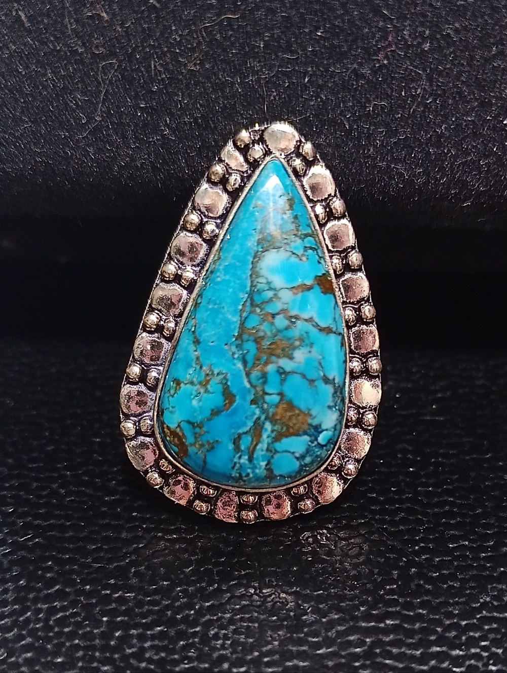 Natural Turquoise Stone Stamped .925 BOHO Statement Ring Sz 8